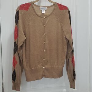 Pendleton 100% Merino wool large argyle cardigan sweater brown
